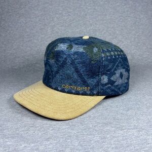 Vintage Carhartt Aztec Blanket Hat Trucker Cap Southwest Blue Made in USA 90s